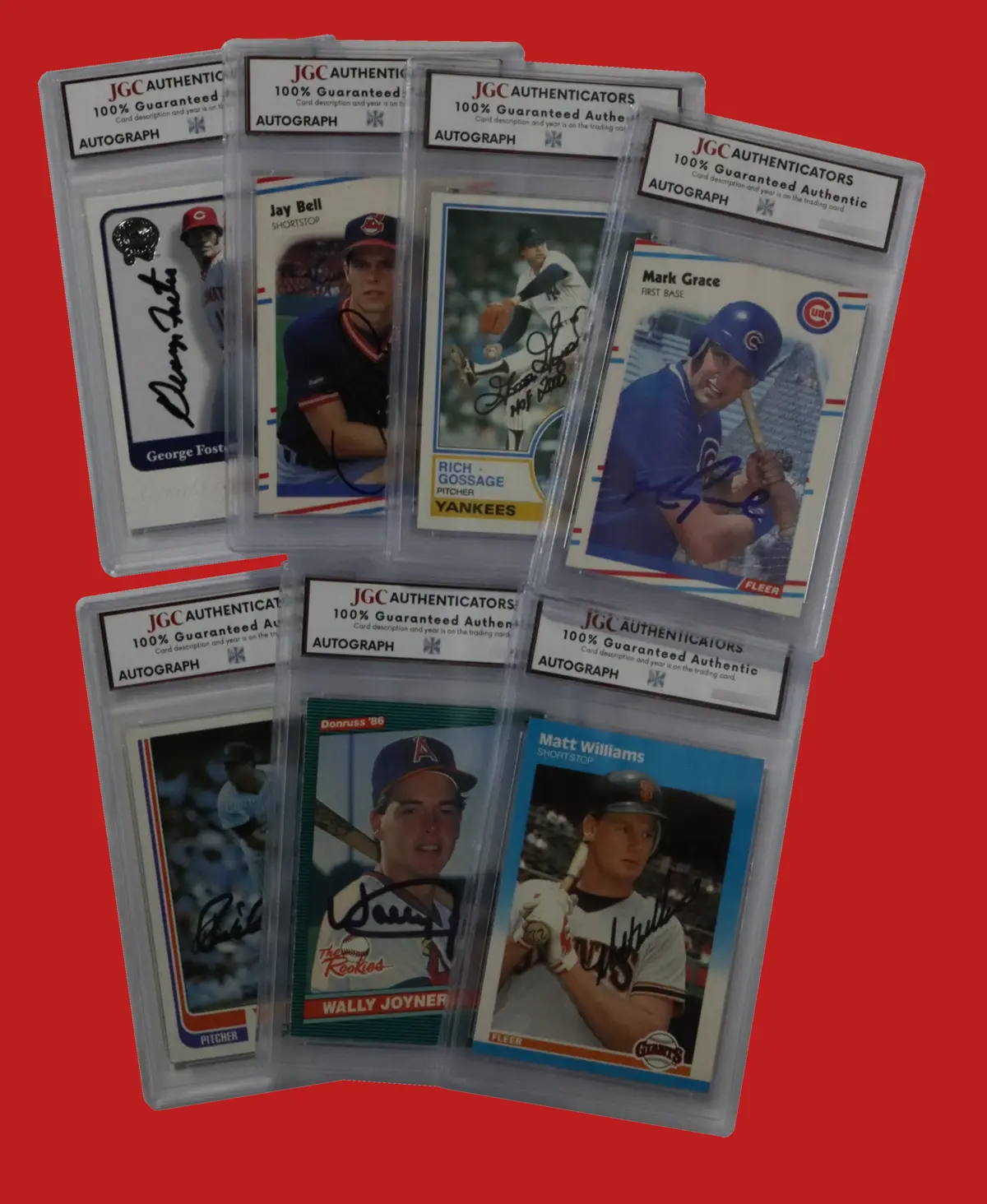 A selection of authenticated autograph baseball cards in protective holders